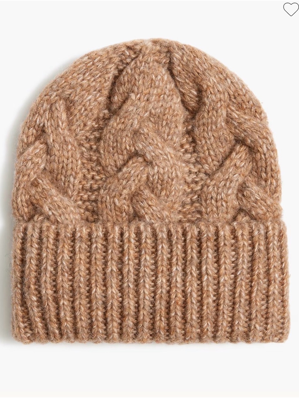 J. Crew Neutral Chunky Knit Beanie - Taupe Heather Barley Wool Blend NWT New